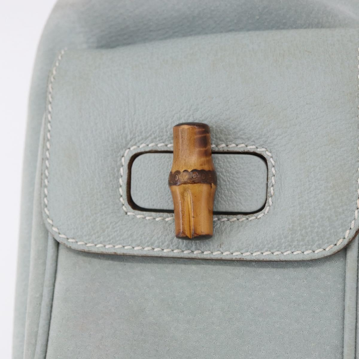 GUCCI Bamboo Backpack Suede Light Blue Gold 003 2058 0016 Auth hk3985