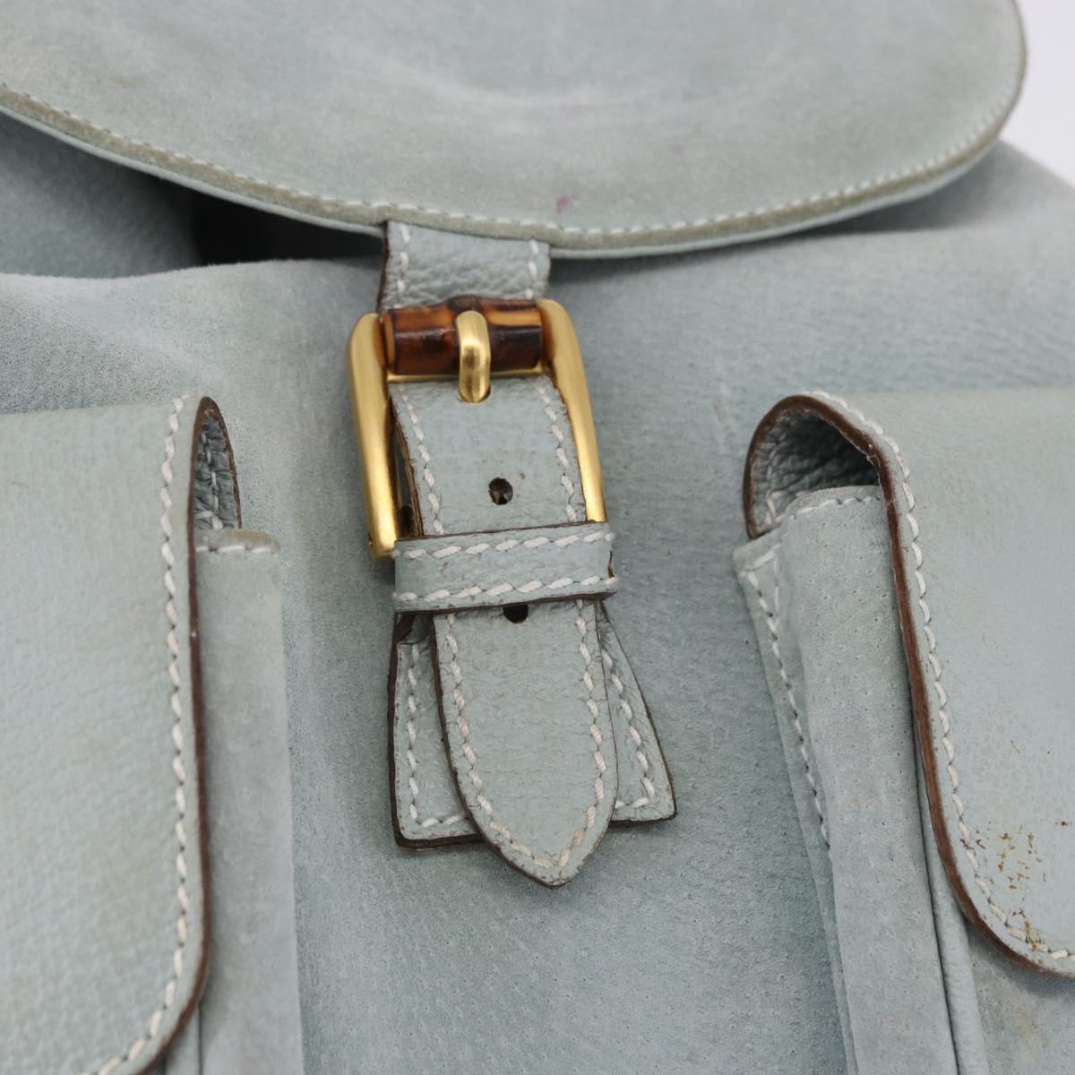 GUCCI Bamboo Backpack Suede Light Blue Gold 003 2058 0016 Auth hk3985