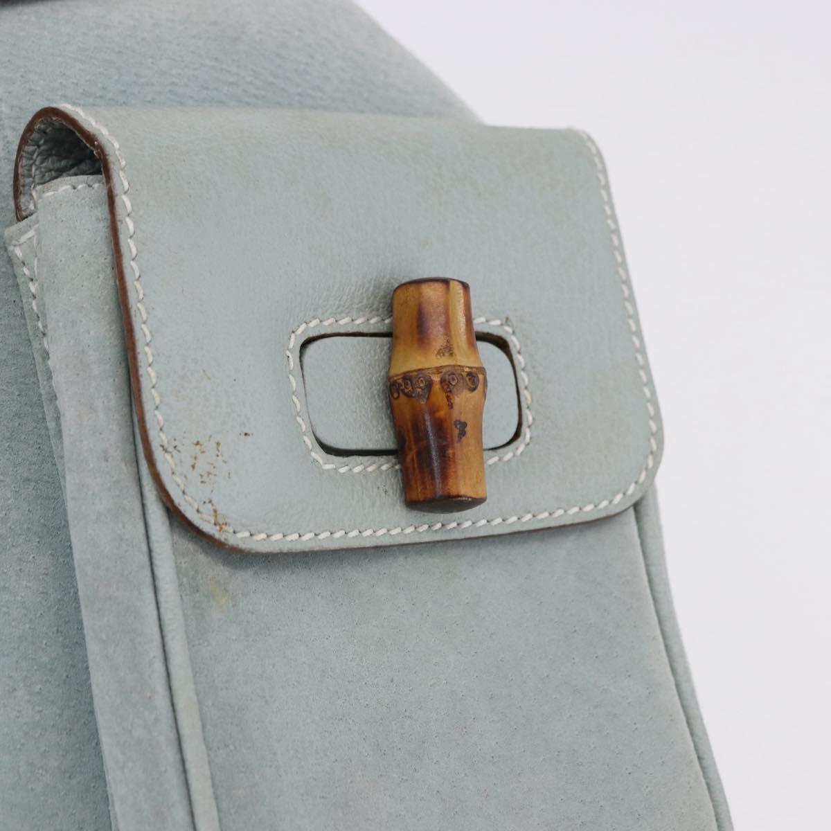 GUCCI Bamboo Backpack Suede Light Blue Gold 003 2058 0016 Auth hk3985