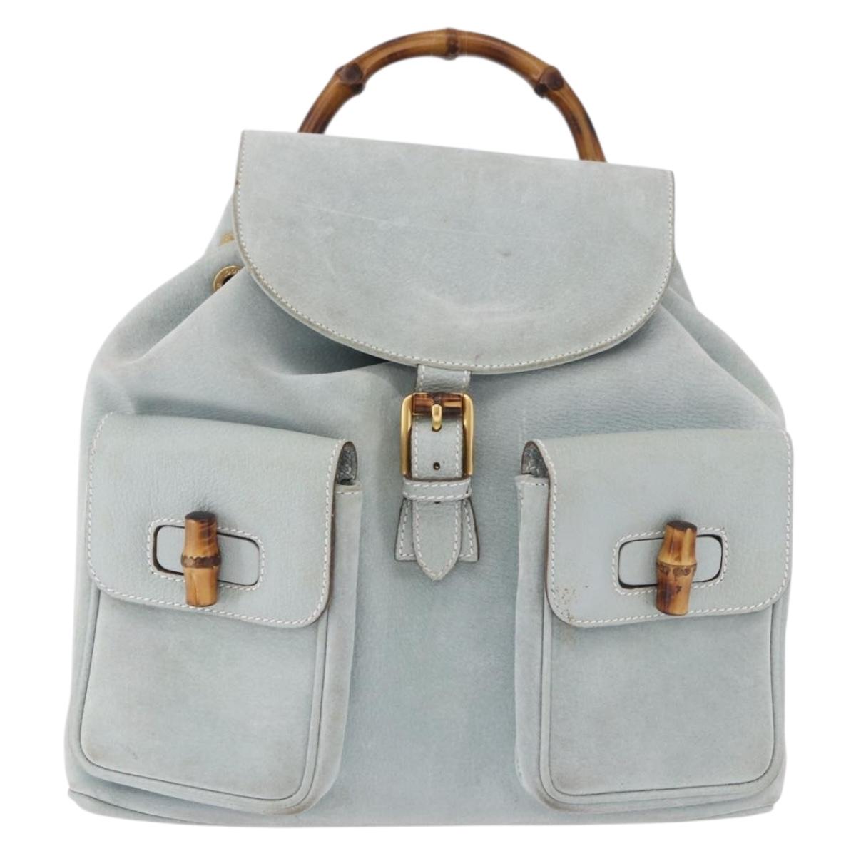 GUCCI Bamboo Backpack Suede Light Blue Gold 003 2058 0016 Auth hk3985
