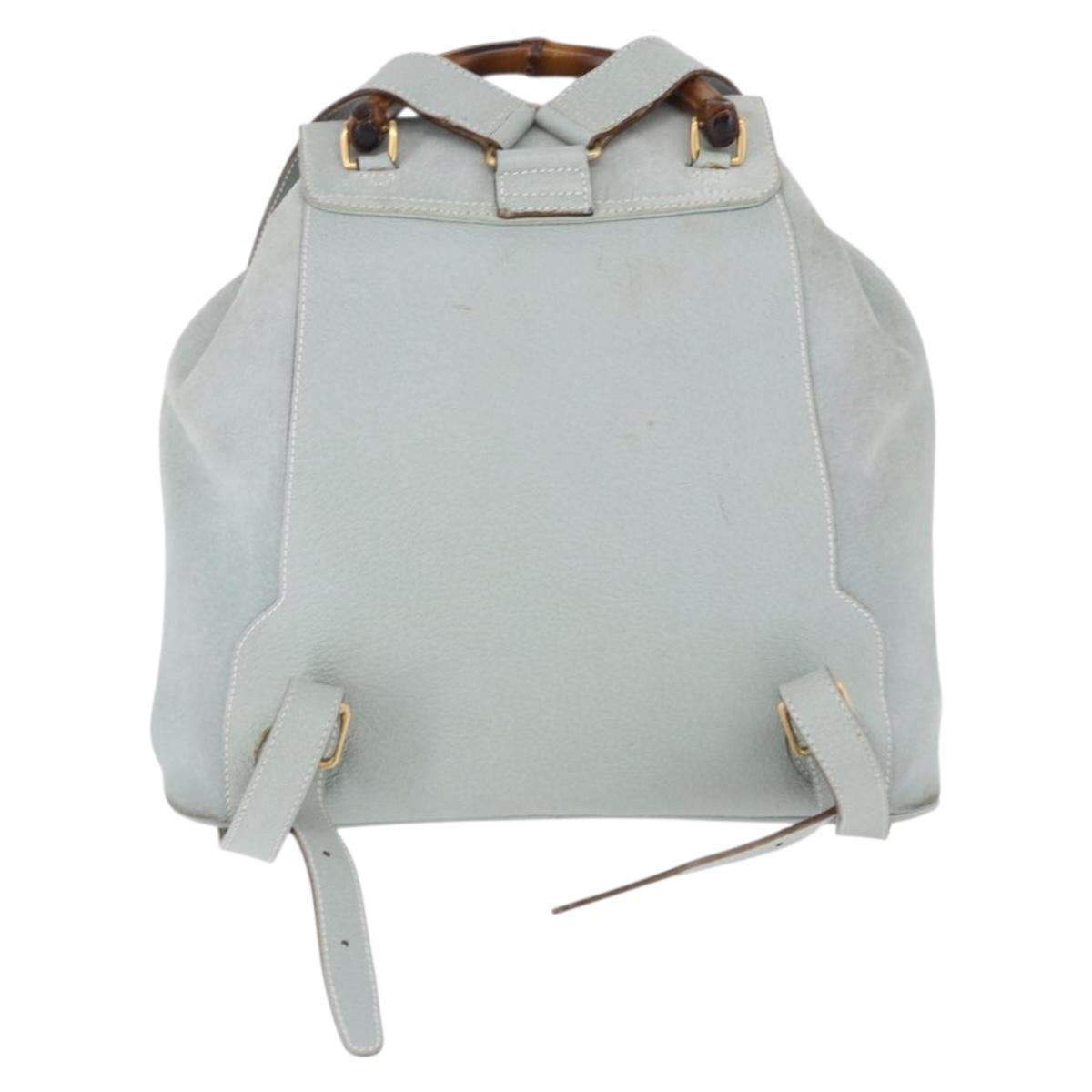 GUCCI Bamboo Backpack Suede Light Blue Gold 003 2058 0016 Auth hk3985