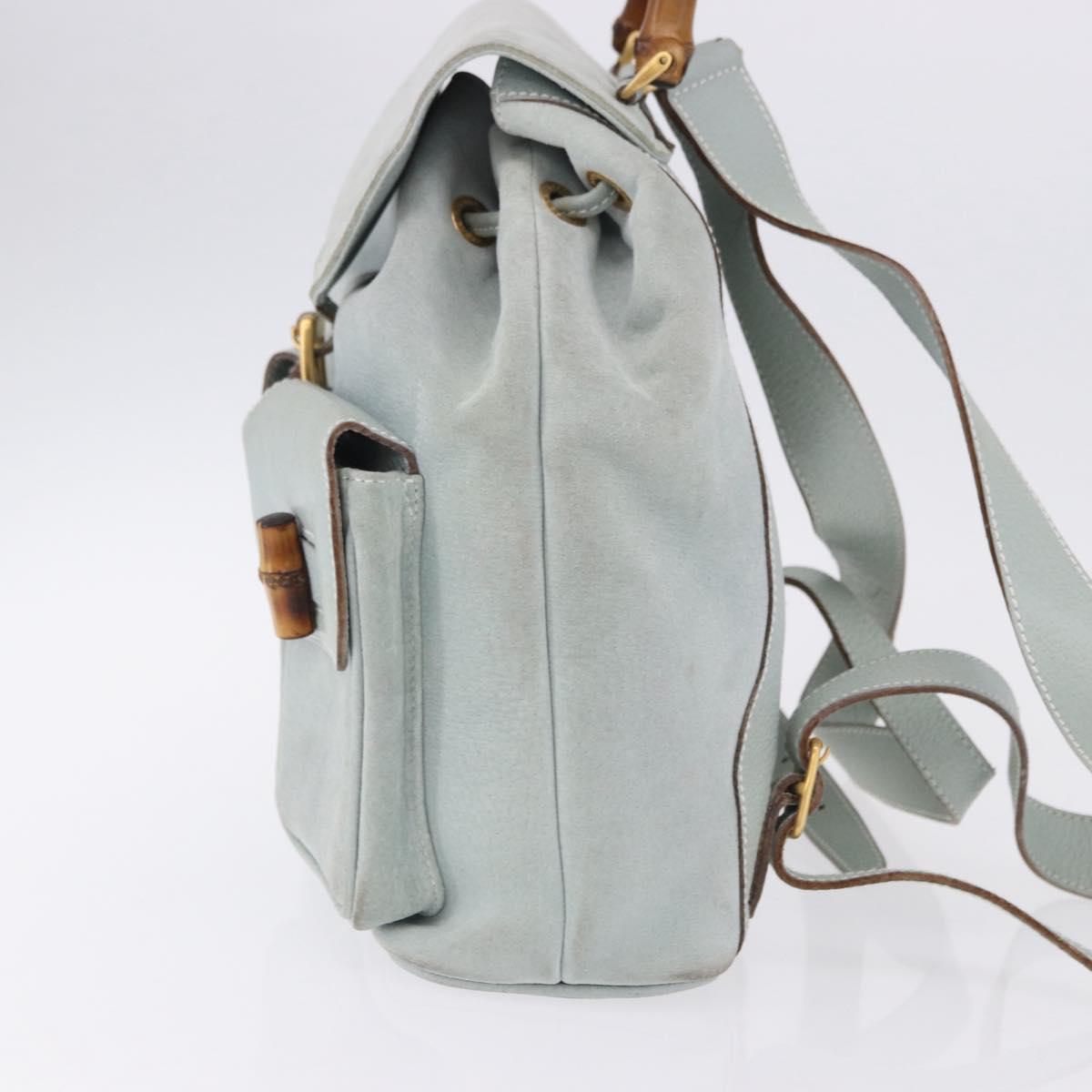 GUCCI Bamboo Backpack Suede Light Blue Gold 003 2058 0016 Auth hk3985