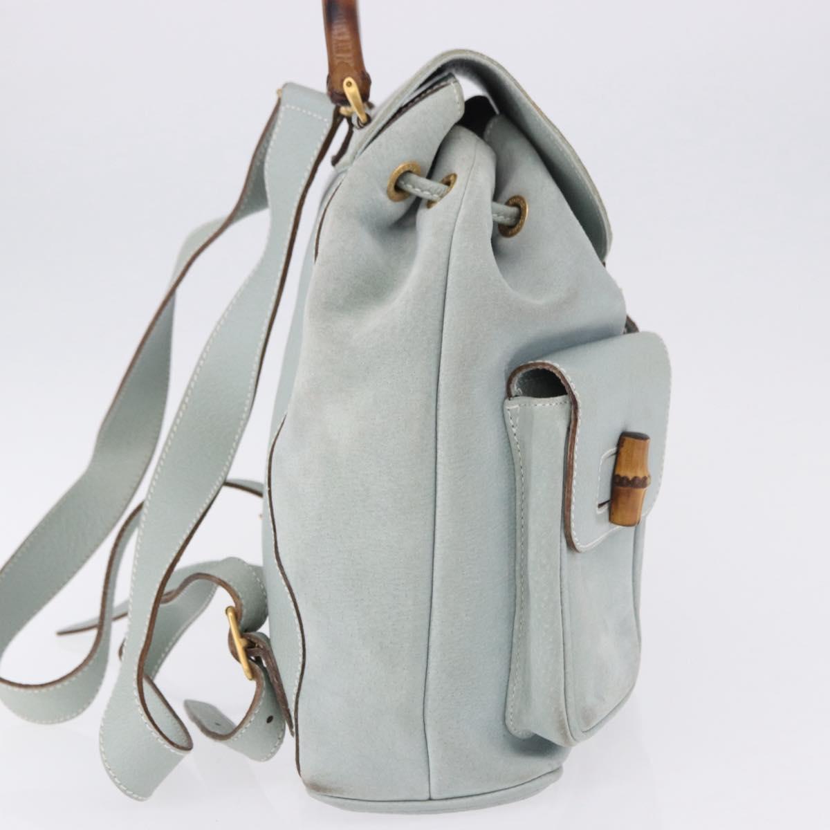 GUCCI Bamboo Backpack Suede Light Blue Gold 003 2058 0016 Auth hk3985