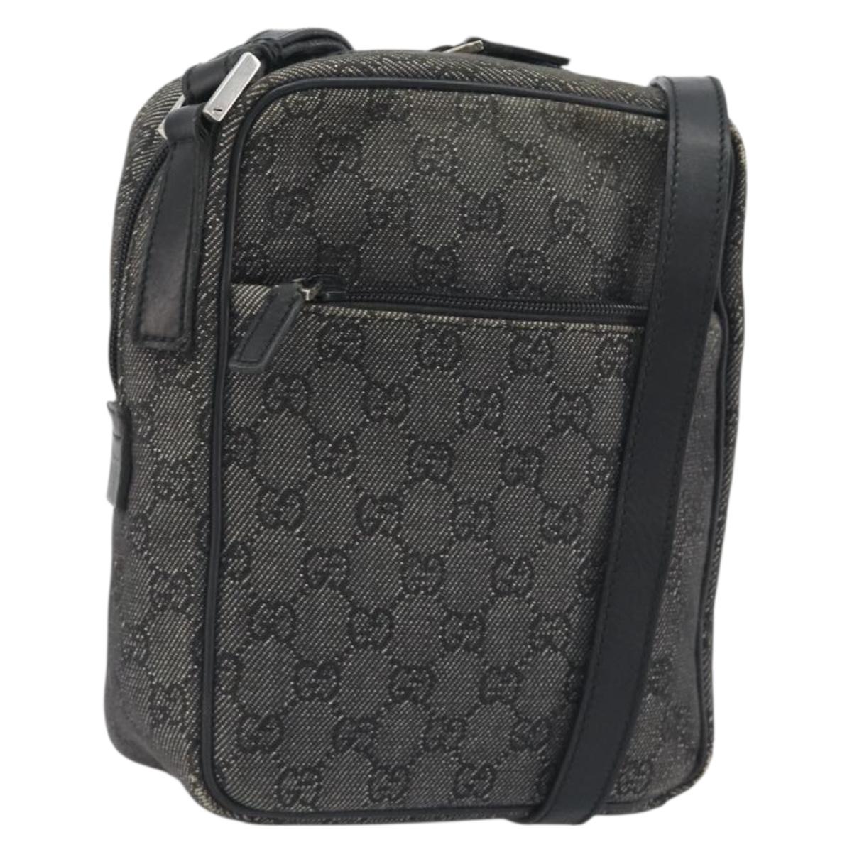 GUCCI GG Canvas Shoulder Bag Black Silver 03136 Auth hk3986