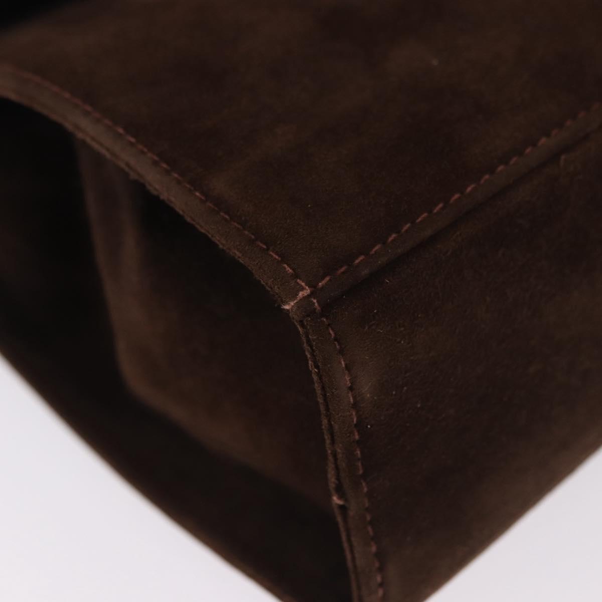 Salvatore Ferragamo Vala Hand Bag Suede 2way Brown Gold Auth hk3989