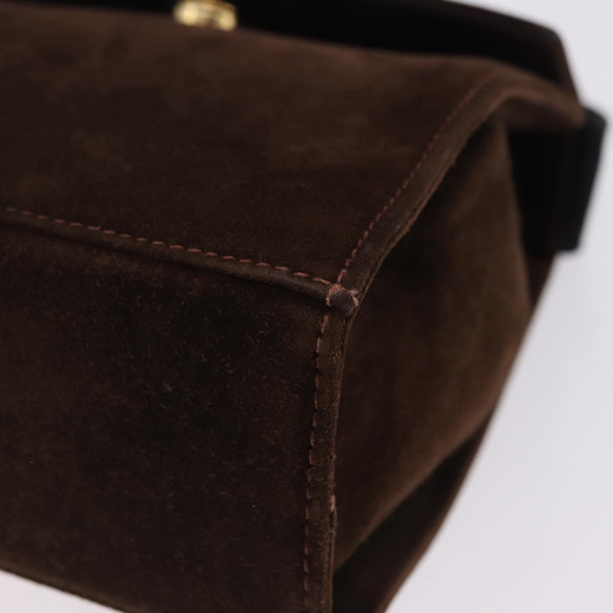 Salvatore Ferragamo Vala Hand Bag Suede 2way Brown Gold Auth hk3989