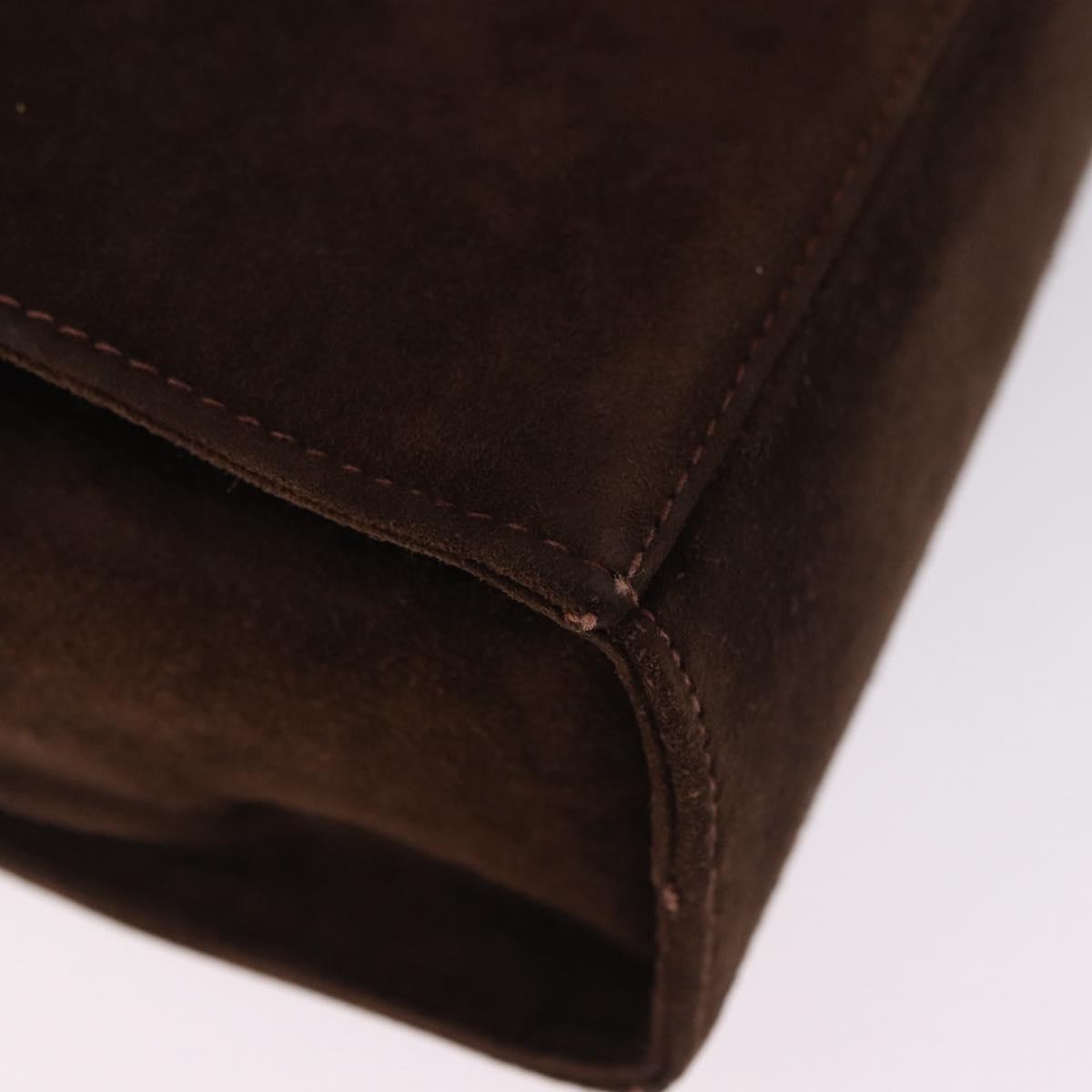 Salvatore Ferragamo Vala Hand Bag Suede 2way Brown Gold Auth hk3989