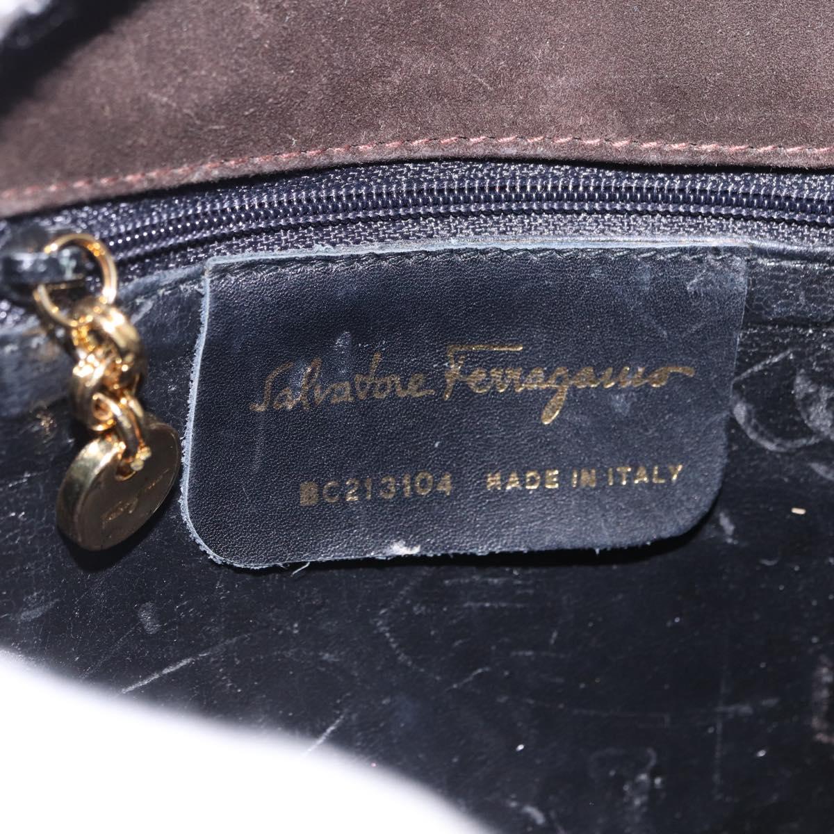 Salvatore Ferragamo Vala Hand Bag Suede 2way Brown Gold Auth hk3989