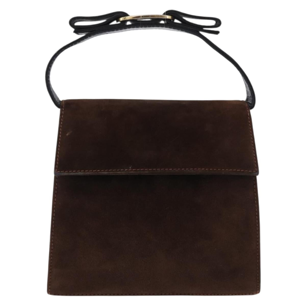 Salvatore Ferragamo Vala Hand Bag Suede 2way Brown Gold Auth hk3989