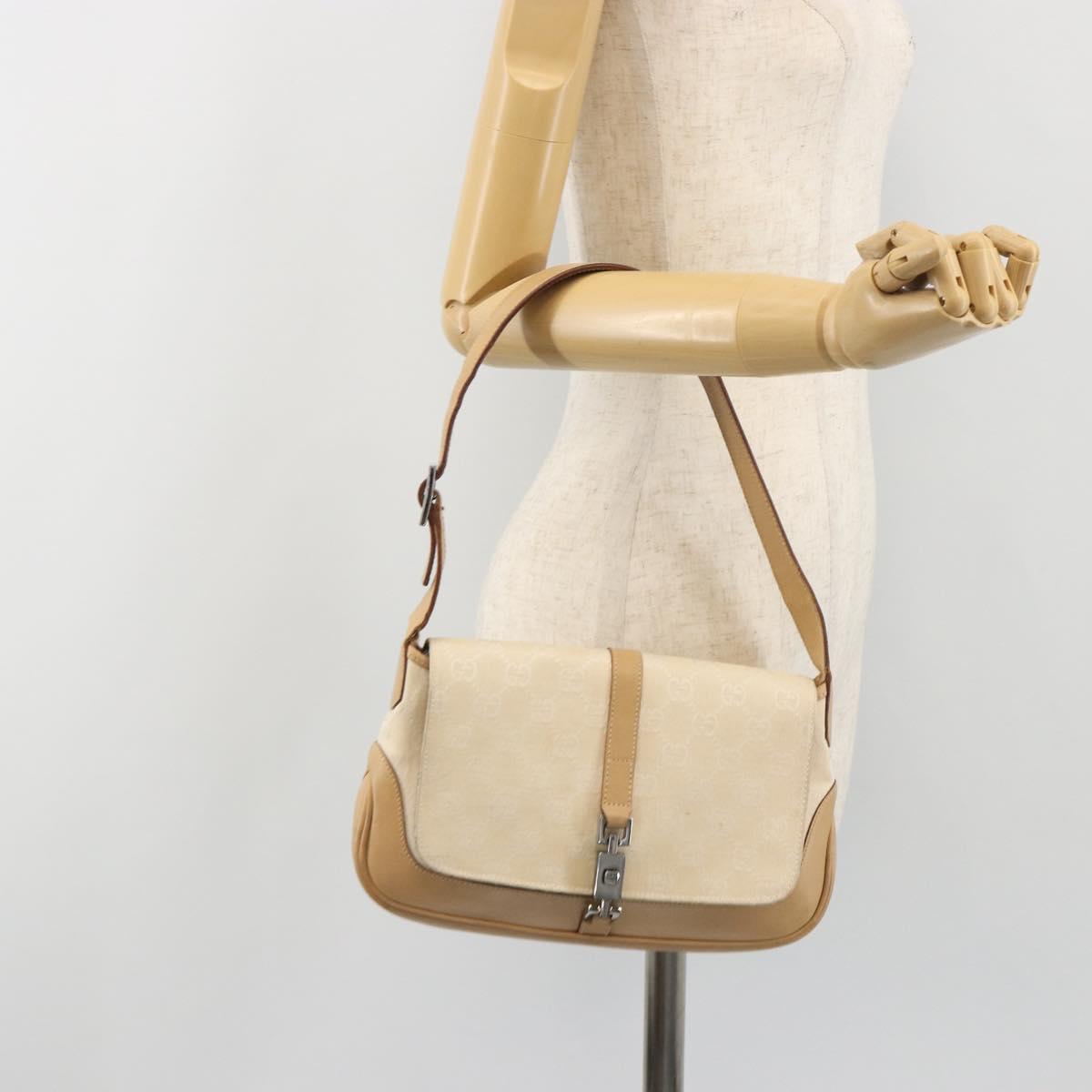 GUCCI GG Canvas Jackie Hand Bag Beige Silver 001 3824 Auth hk3991A