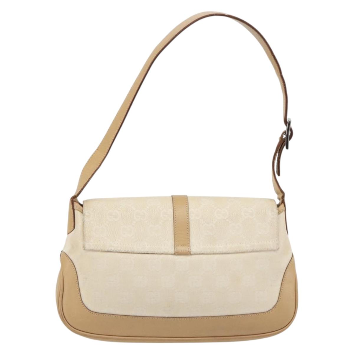 GUCCI GG Canvas Jackie Hand Bag Beige Silver 001 3824 Auth hk3991A