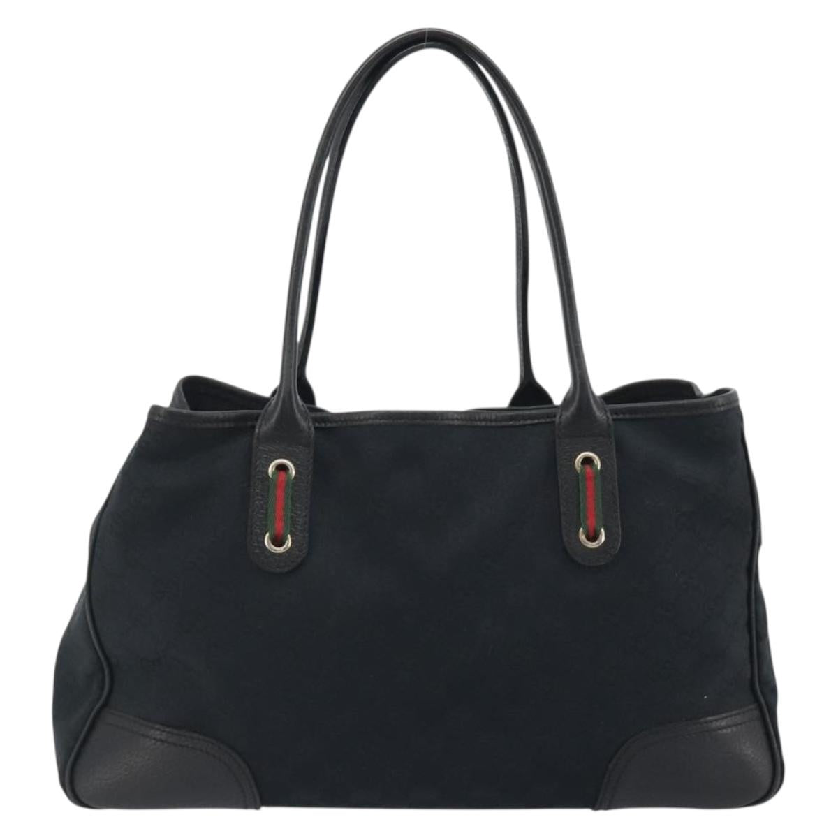 GUCCI GG Canvas Web Sherry Line Tote Bag Black Gold 163805 Auth hk3992