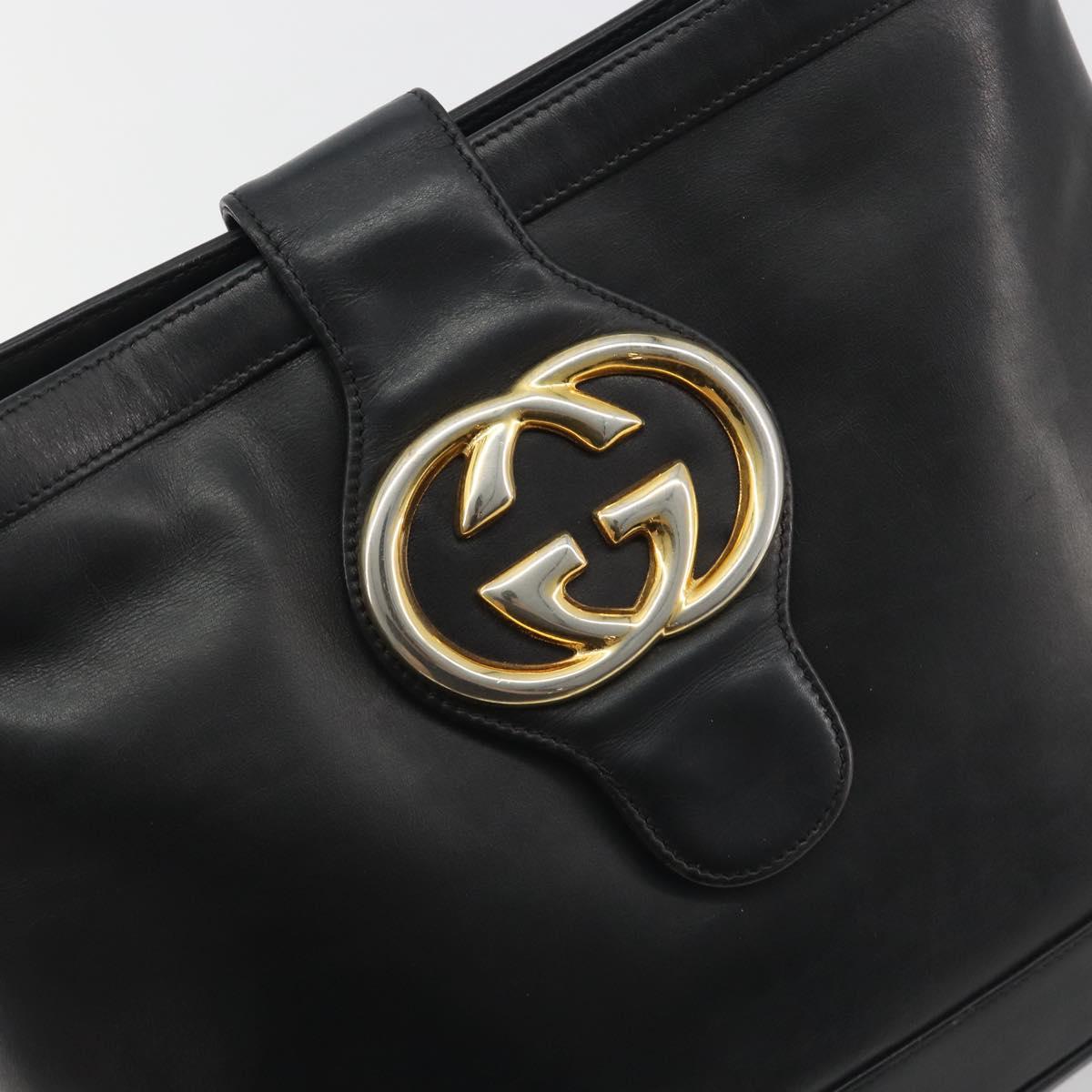 GUCCI Shoulder Bag Leather Black Gold Auth hk3994