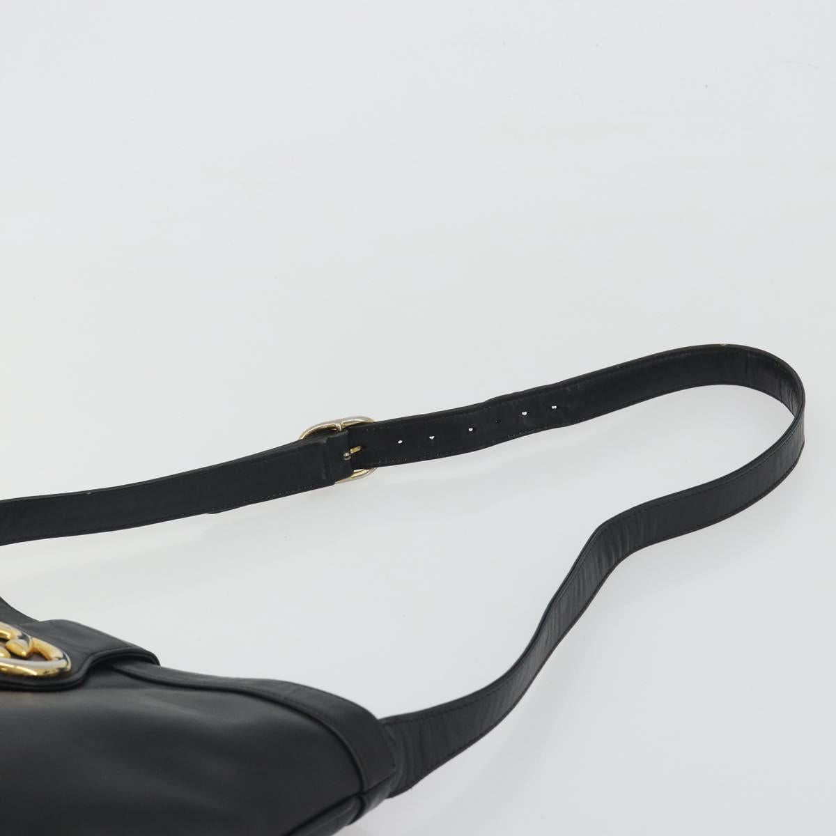 GUCCI Shoulder Bag Leather Black Gold Auth hk3994