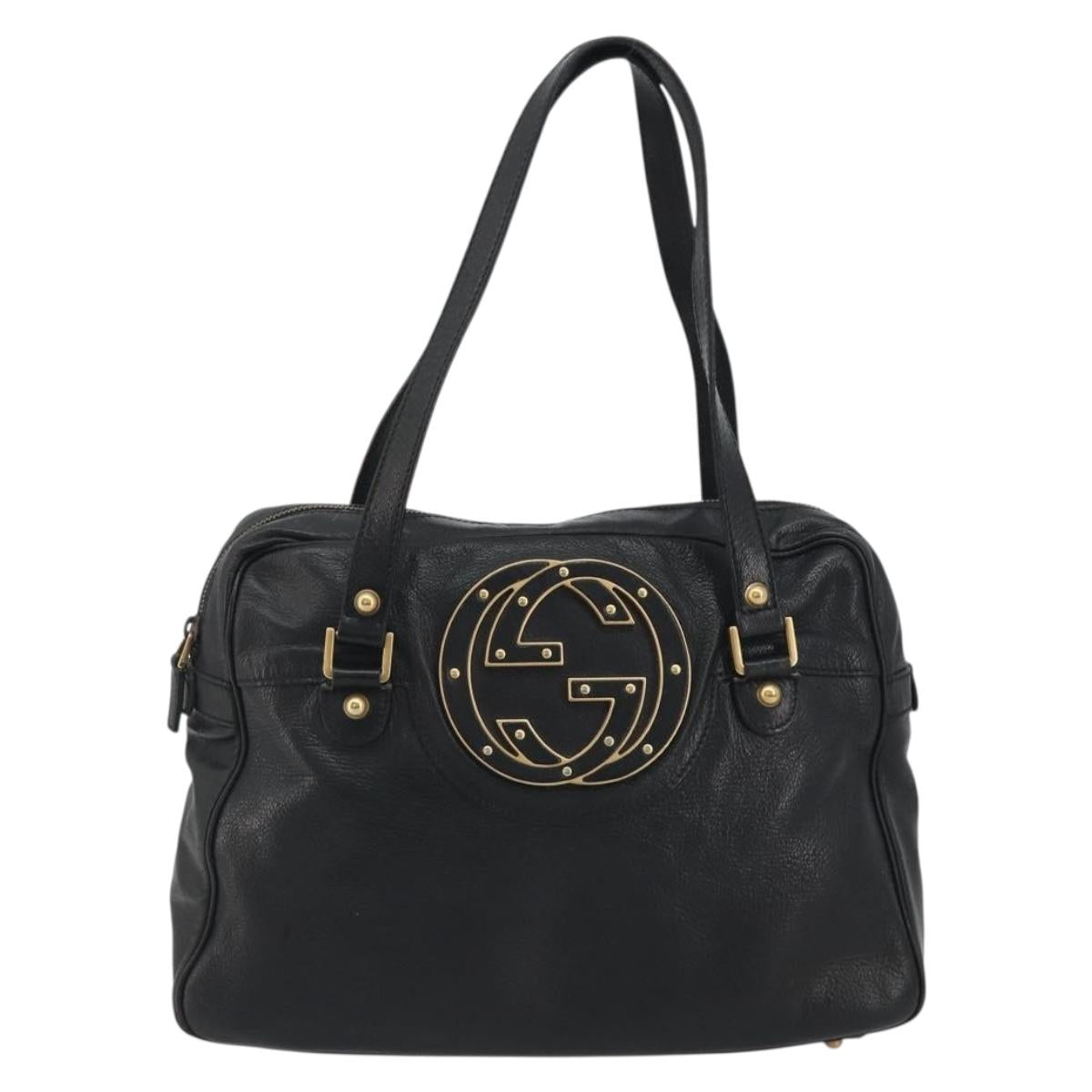 GUCCI Shoulder Bag Leather Black Gold 121544 Auth hk3995