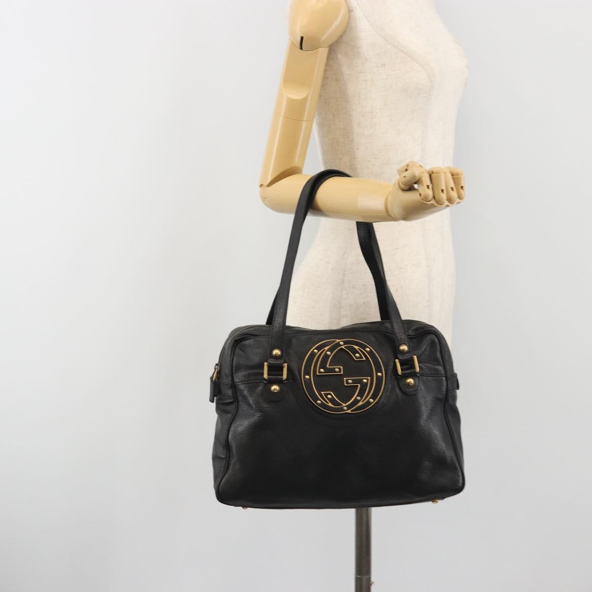 GUCCI Shoulder Bag Leather Black Gold 121544 Auth hk3995