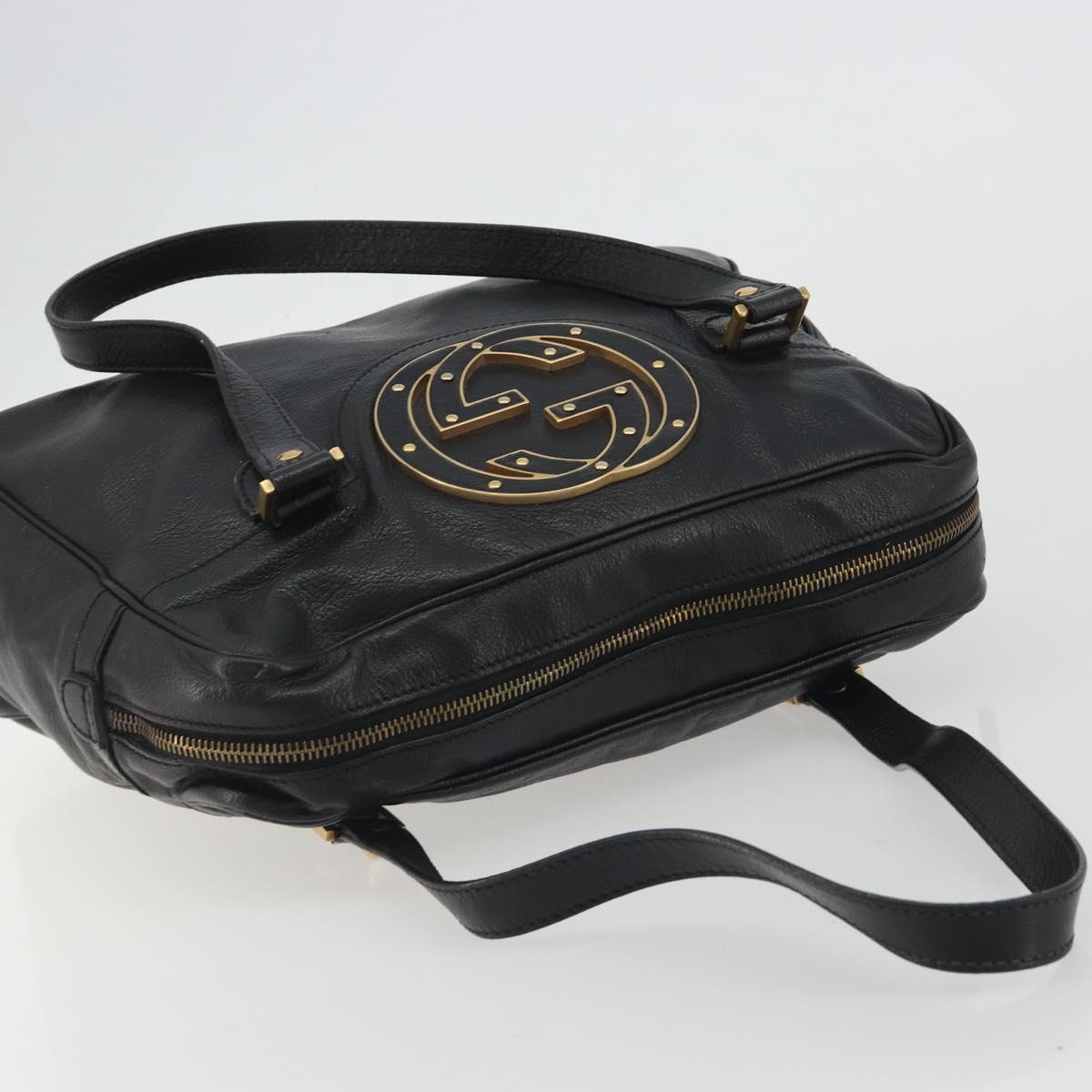 GUCCI Shoulder Bag Leather Black Gold 121544 Auth hk3995