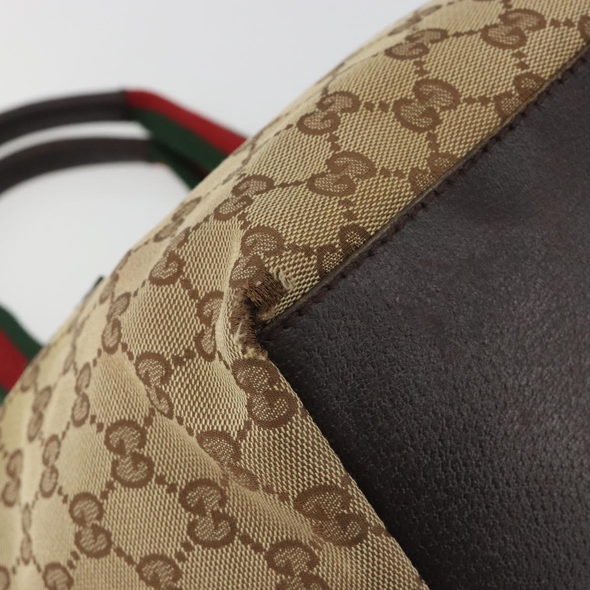 GUCCI GG Canvas Web Sherry Line Hand Bag Beige Silver 131228 Auth hk3996