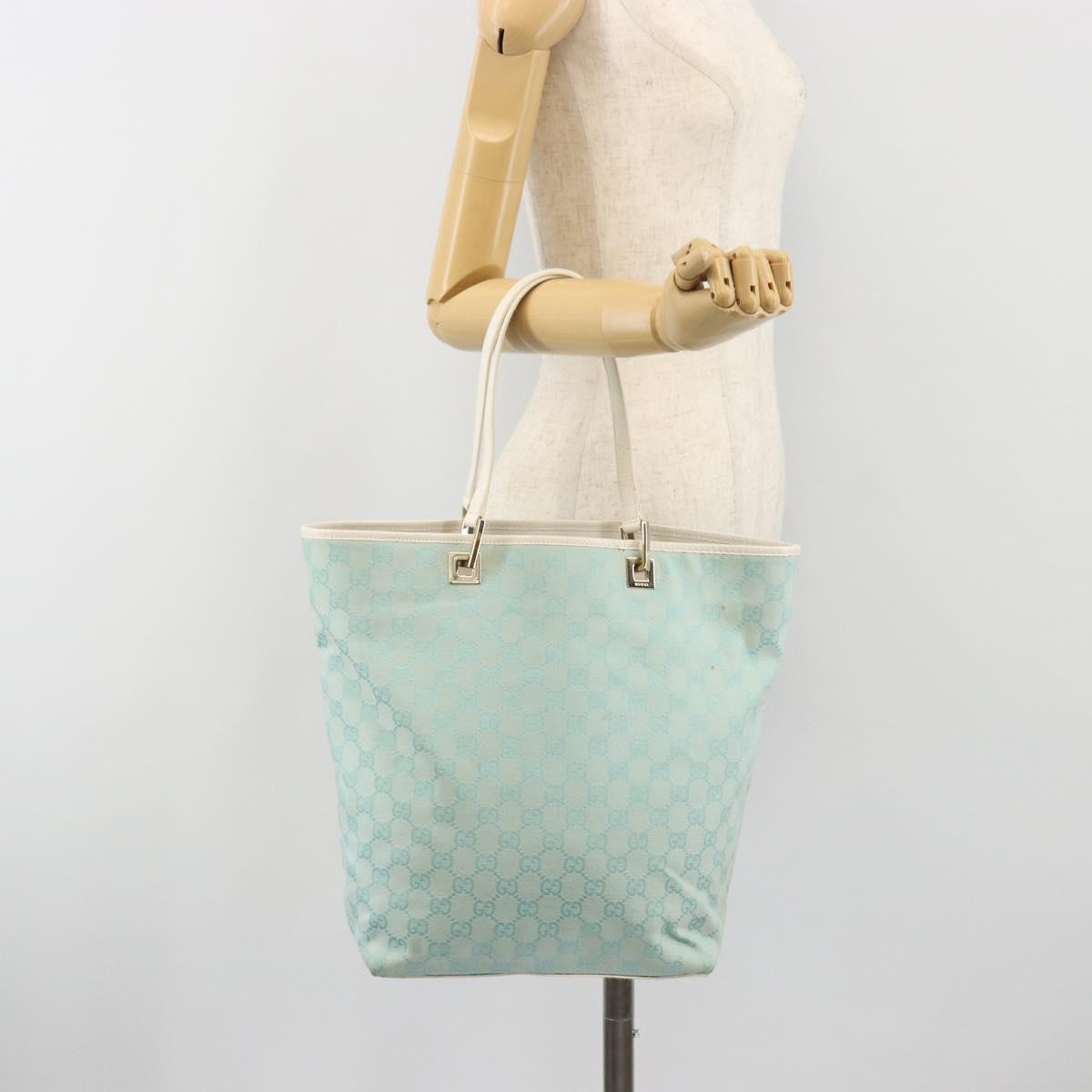 GUCCI GG Canvas Tote Bag Light Blue Gold 002 1098 Auth hk3997