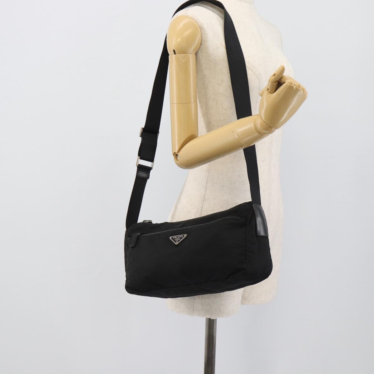 PRADA Shoulder Bag Nylon Black Silver Auth hk4001
