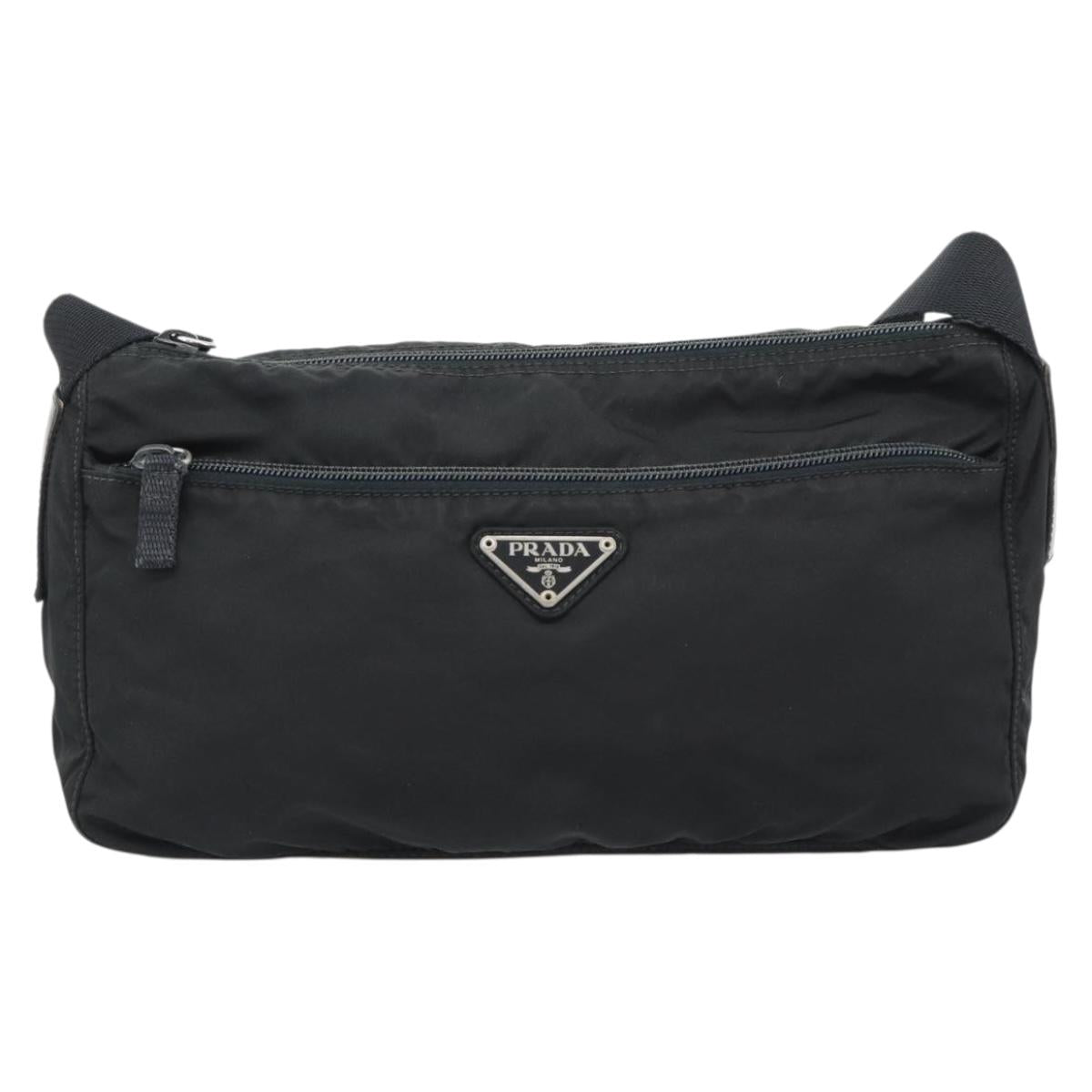 PRADA Shoulder Bag Nylon Black Silver Auth hk4001