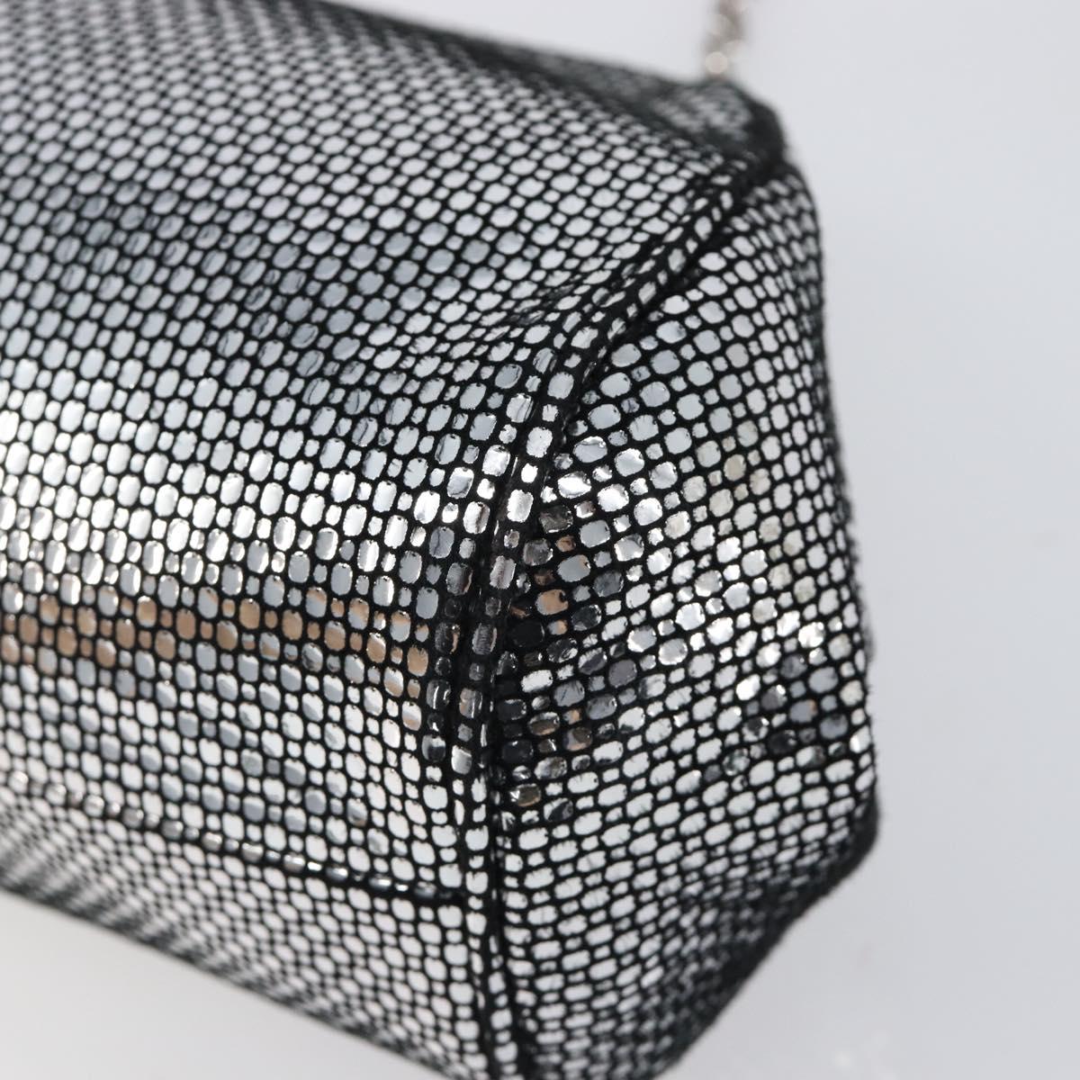 Salvatore Ferragamo Gancini Chain Shoulder Bag Leather Silver Auth hk4007V