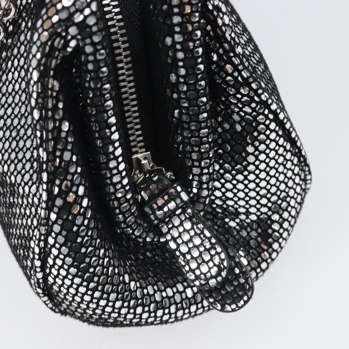 Salvatore Ferragamo Gancini Chain Shoulder Bag Leather Silver Auth hk4007V