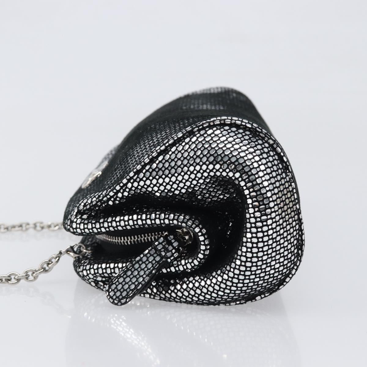 Salvatore Ferragamo Gancini Chain Shoulder Bag Leather Silver Auth hk4007V