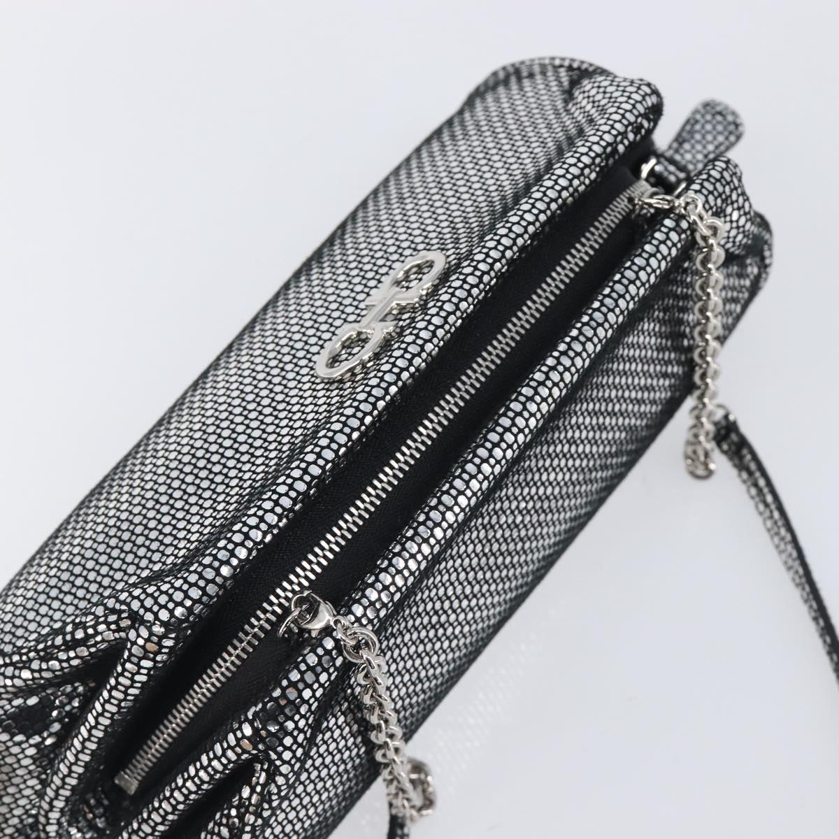 Salvatore Ferragamo Gancini Chain Shoulder Bag Leather Silver Auth hk4007V