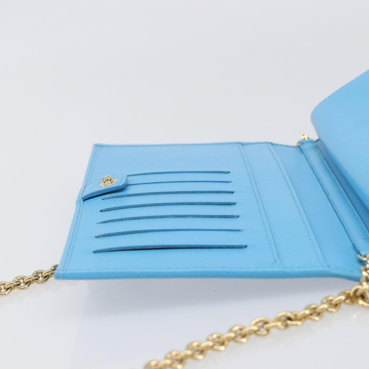 Salvatore Ferragamo Vala Chain Shoulder Wallet Leather Blue Gold Auth hk4008A