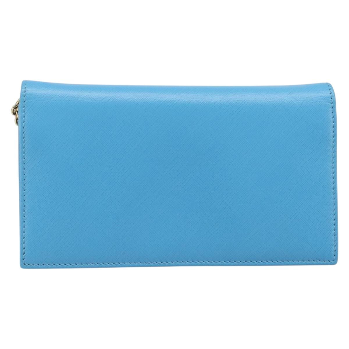 Salvatore Ferragamo Vala Chain Shoulder Wallet Leather Blue Gold Auth hk4008A