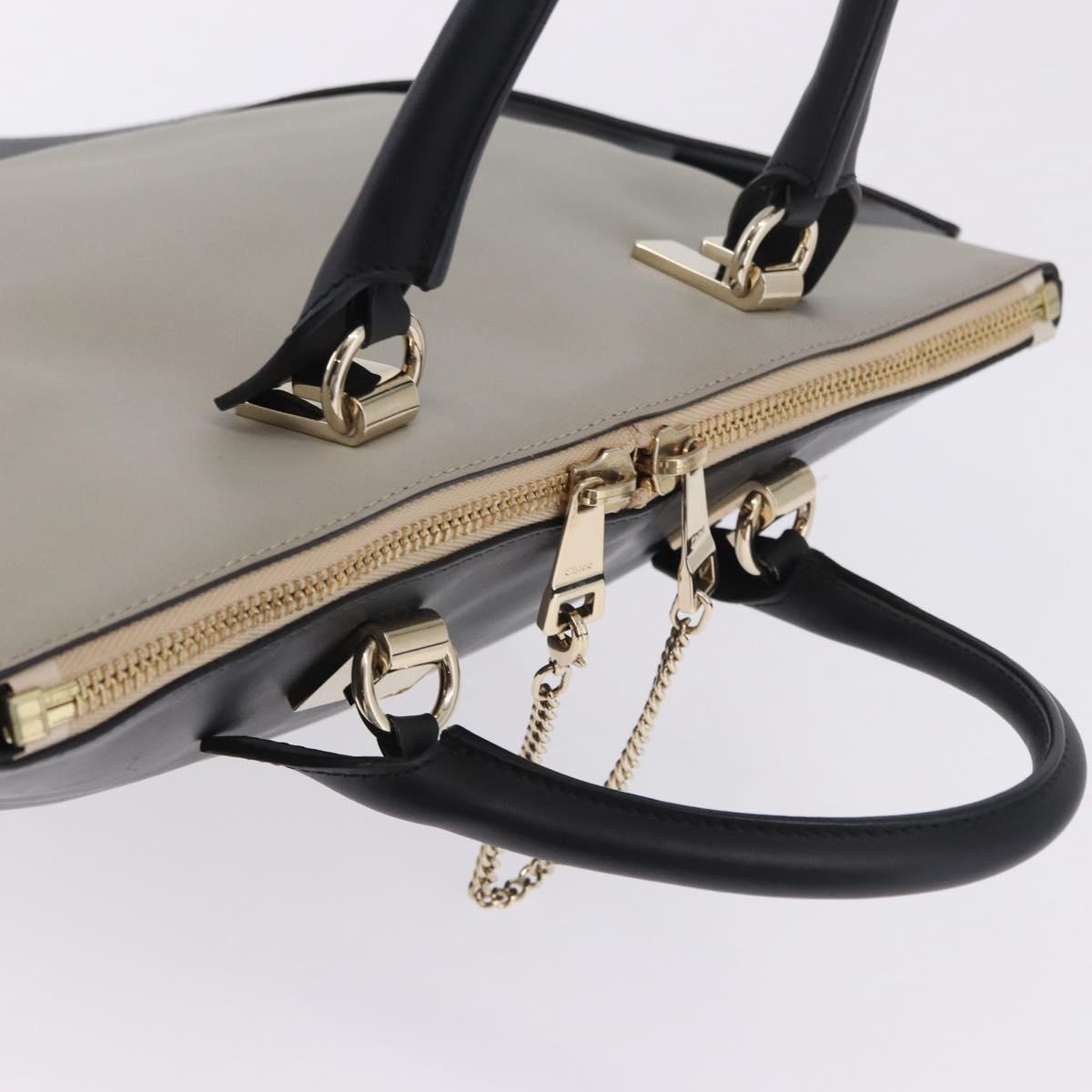Chloe Bailey Hand Bag Leather 2way Beige Gold Auth hk4009V