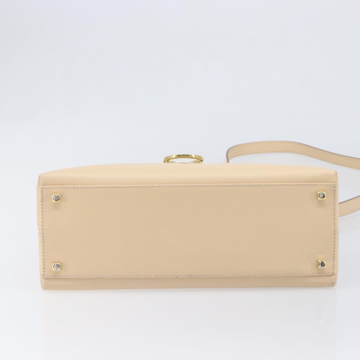Salvatore Ferragamo Gancini Hand Bag Leather 2way Beige Gold Auth hk4010