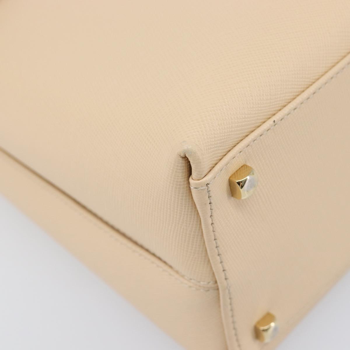 Salvatore Ferragamo Gancini Hand Bag Leather 2way Beige Gold Auth hk4010