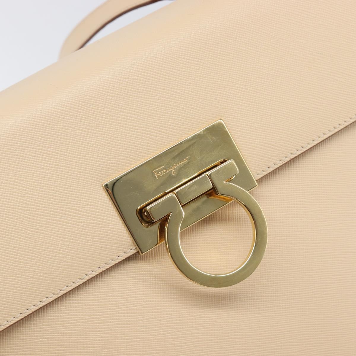 Salvatore Ferragamo Gancini Hand Bag Leather 2way Beige Gold Auth hk4010