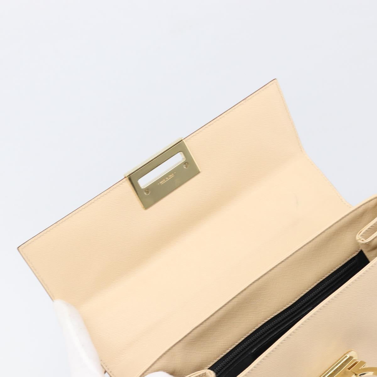 Salvatore Ferragamo Gancini Hand Bag Leather 2way Beige Gold Auth hk4010