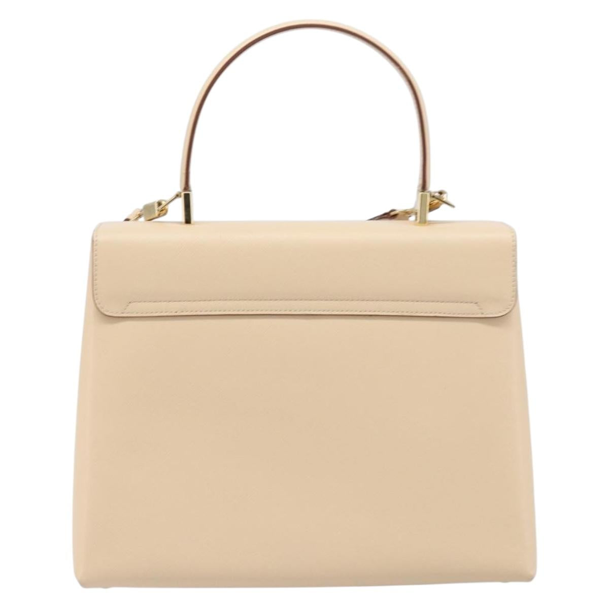 Salvatore Ferragamo Gancini Hand Bag Leather 2way Beige Gold Auth hk4010