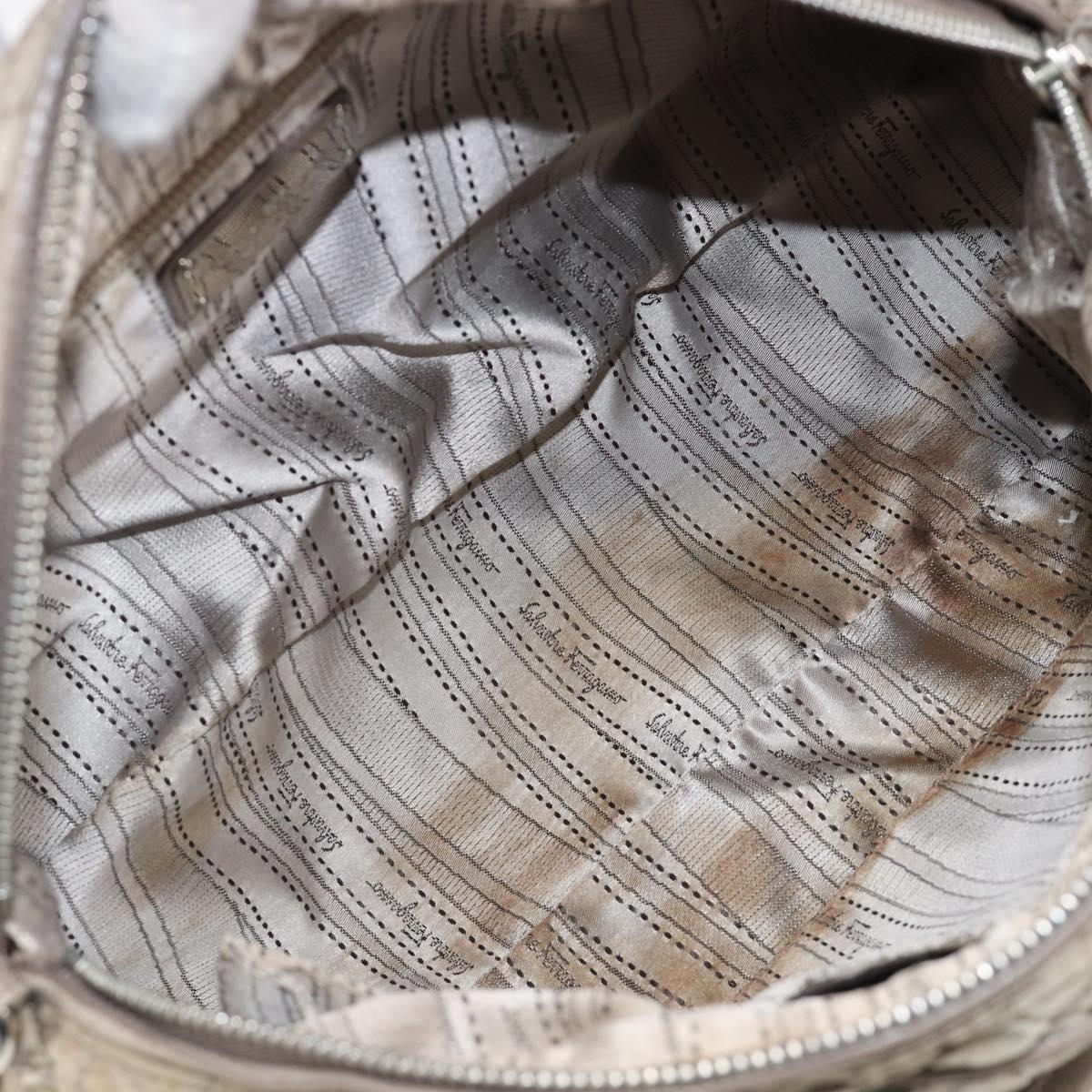 Salvatore Ferragamo Vala Hand Bag Nylon Brown Silver Auth hk4011