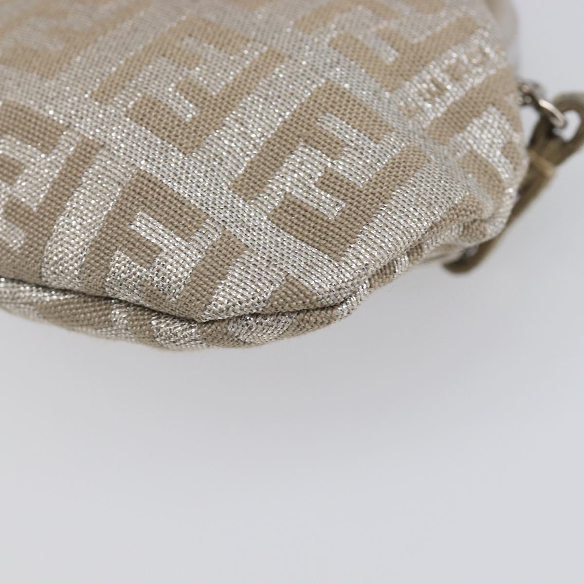 FENDI Zucchino Canvas Gamaguchi Coin Purse Silver Auth hk4013