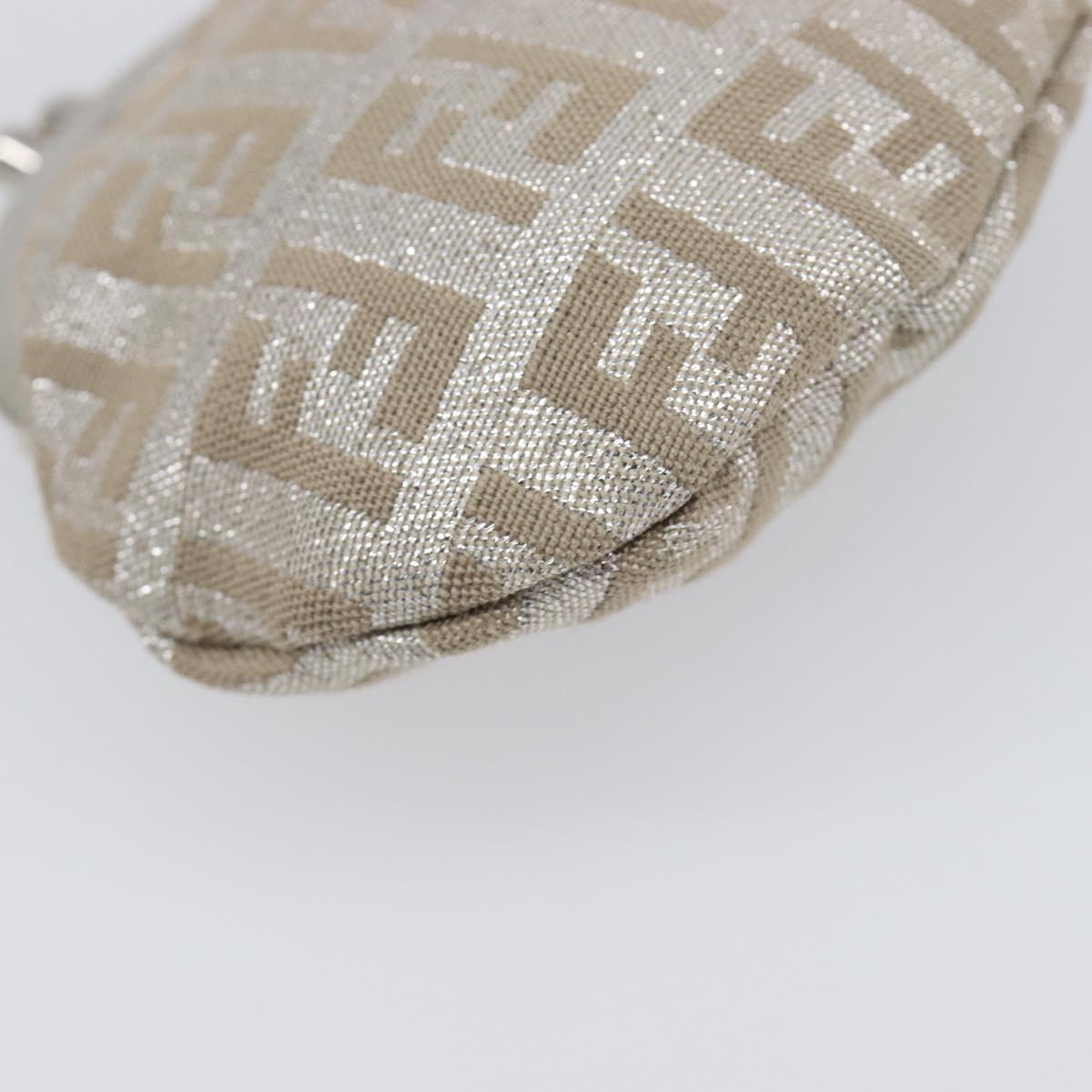 FENDI Zucchino Canvas Gamaguchi Coin Purse Silver Auth hk4013