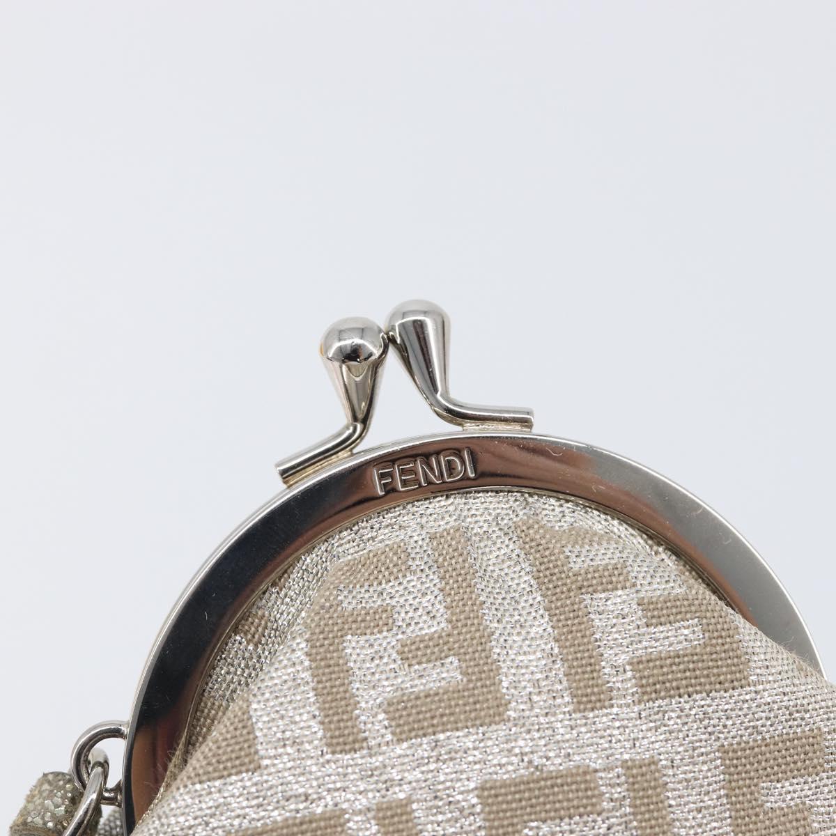 FENDI Zucchino Canvas Gamaguchi Coin Purse Silver Auth hk4013