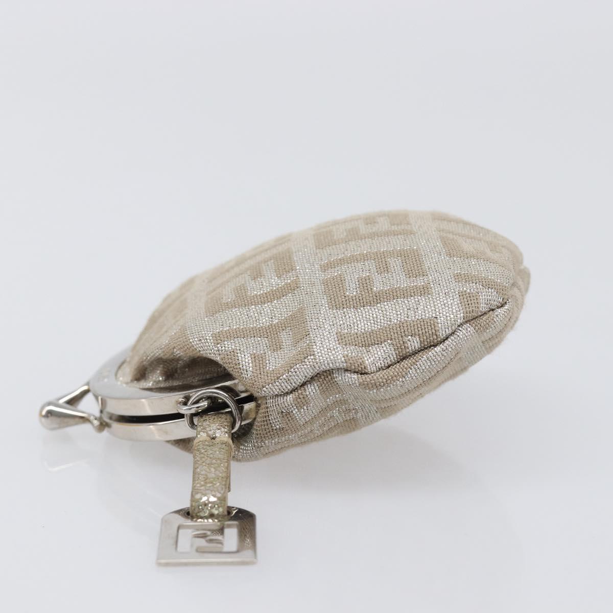 FENDI Zucchino Canvas Gamaguchi Coin Purse Silver Auth hk4013