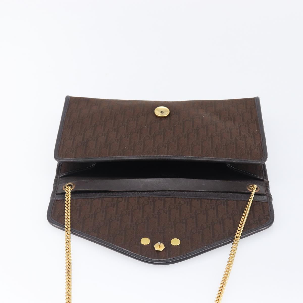 Christian Dior Trotter Canvas Chain Shoulder Bag Brown Gold Auth hk4014A