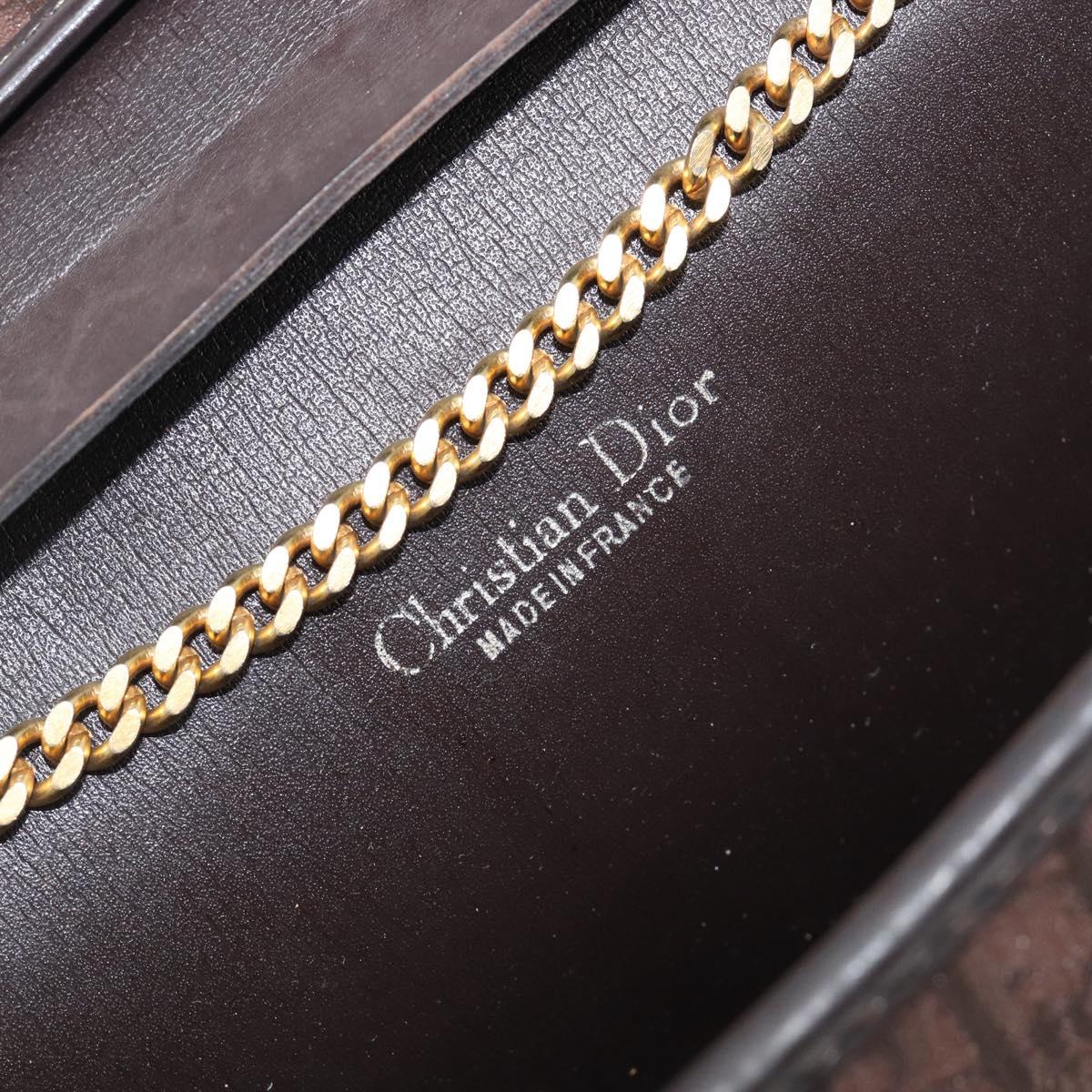 Christian Dior Trotter Canvas Chain Shoulder Bag Brown Gold Auth hk4014A
