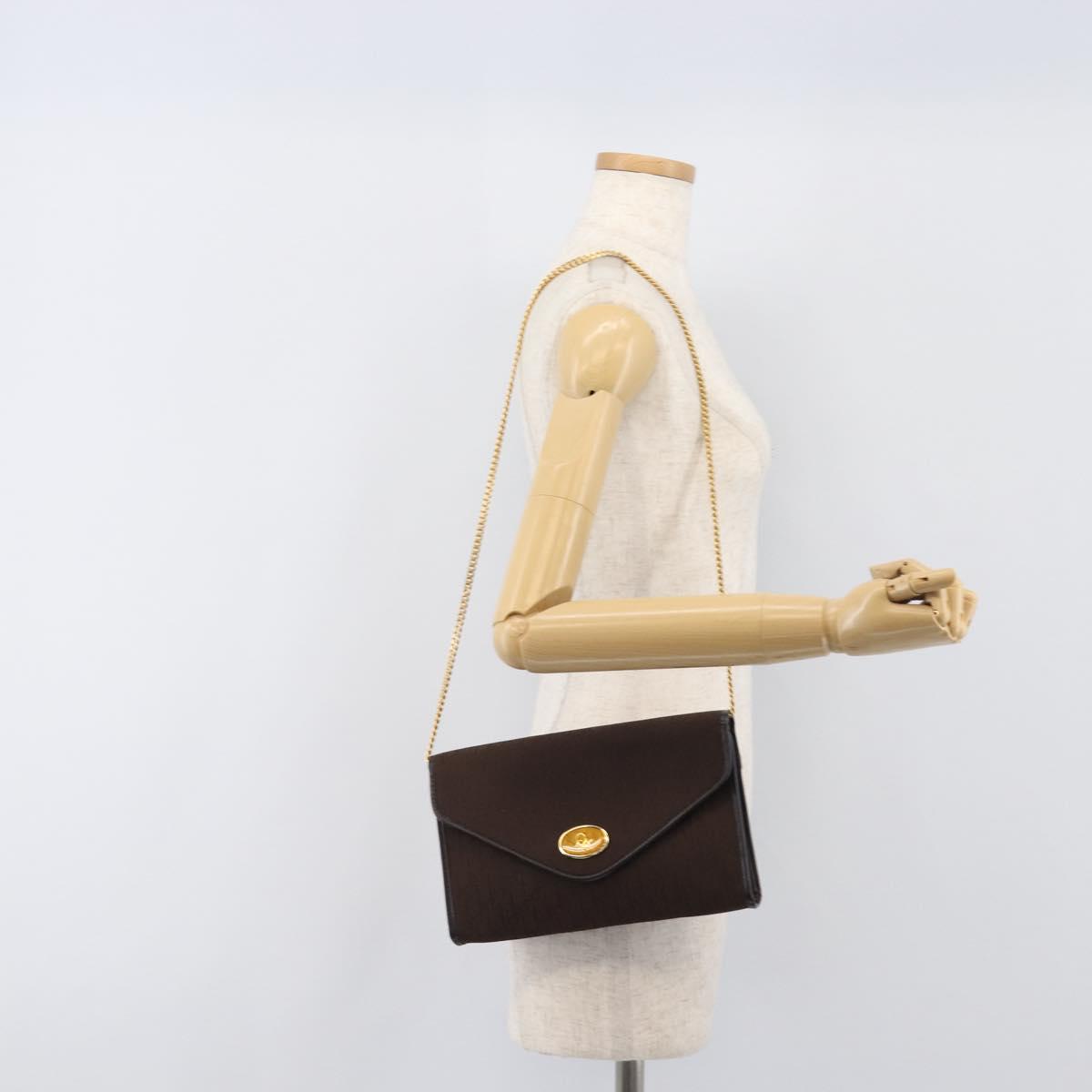 Christian Dior Trotter Canvas Chain Shoulder Bag Brown Gold Auth hk4014A