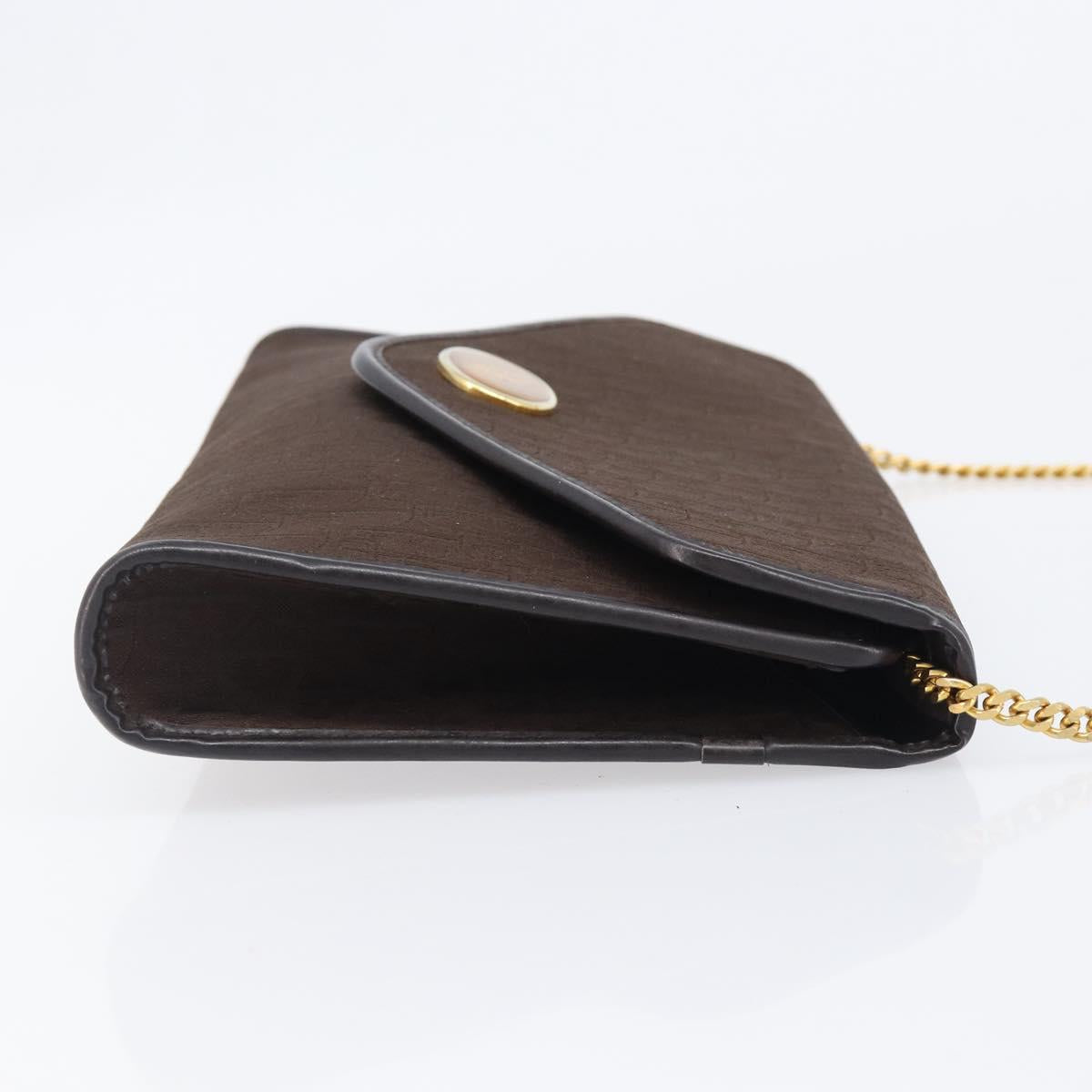 Christian Dior Trotter Canvas Chain Shoulder Bag Brown Gold Auth hk4014A
