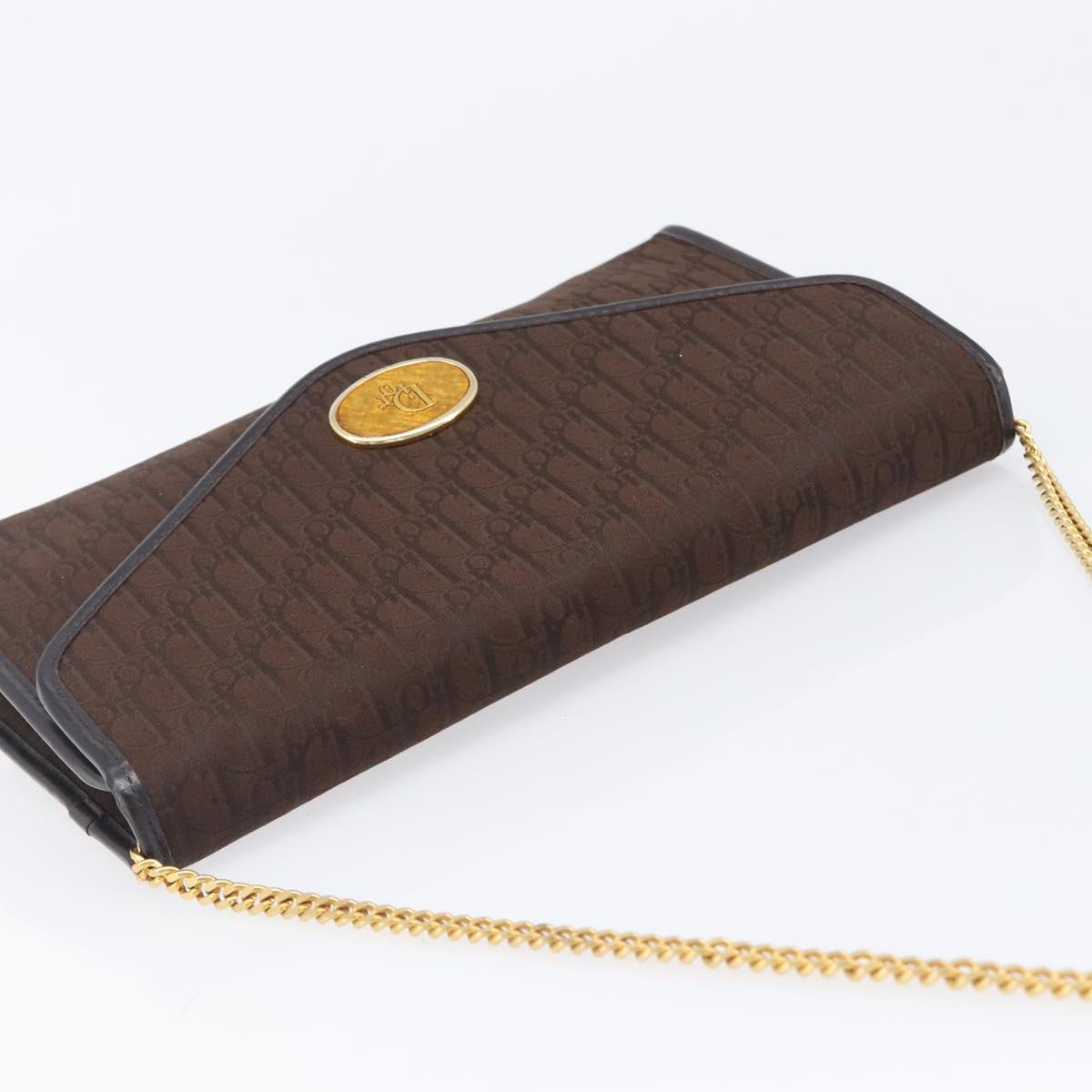 Christian Dior Trotter Canvas Chain Shoulder Bag Brown Gold Auth hk4014A