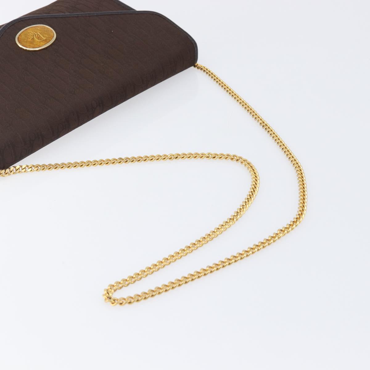 Christian Dior Trotter Canvas Chain Shoulder Bag Brown Gold Auth hk4014A