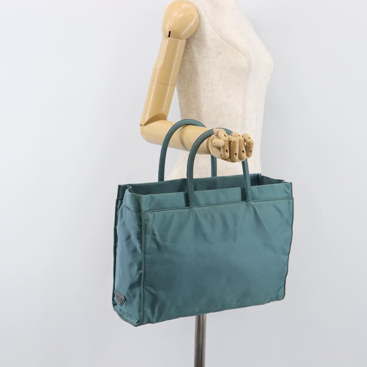 PRADA Hand Bag Nylon Green Silver Auth hk4017
