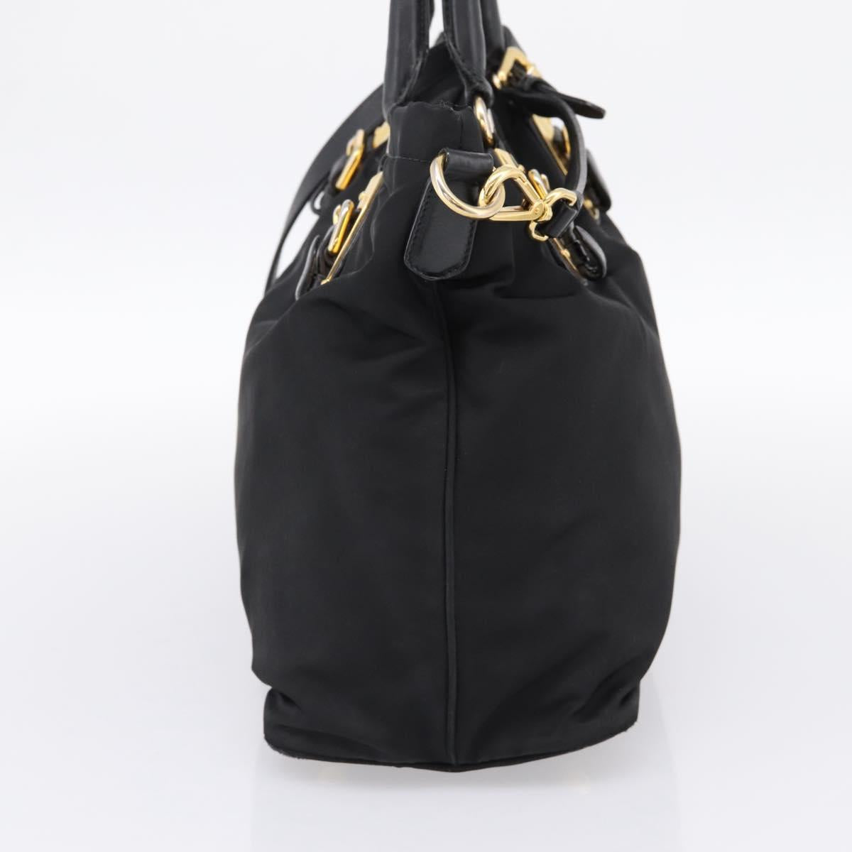 PRADA Hand Bag Nylon 2way Black Gold Auth hk4018